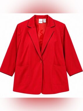 Vintage 90s Romans Red Oversized Blazer Jacket Black Piping Plus Size 28W